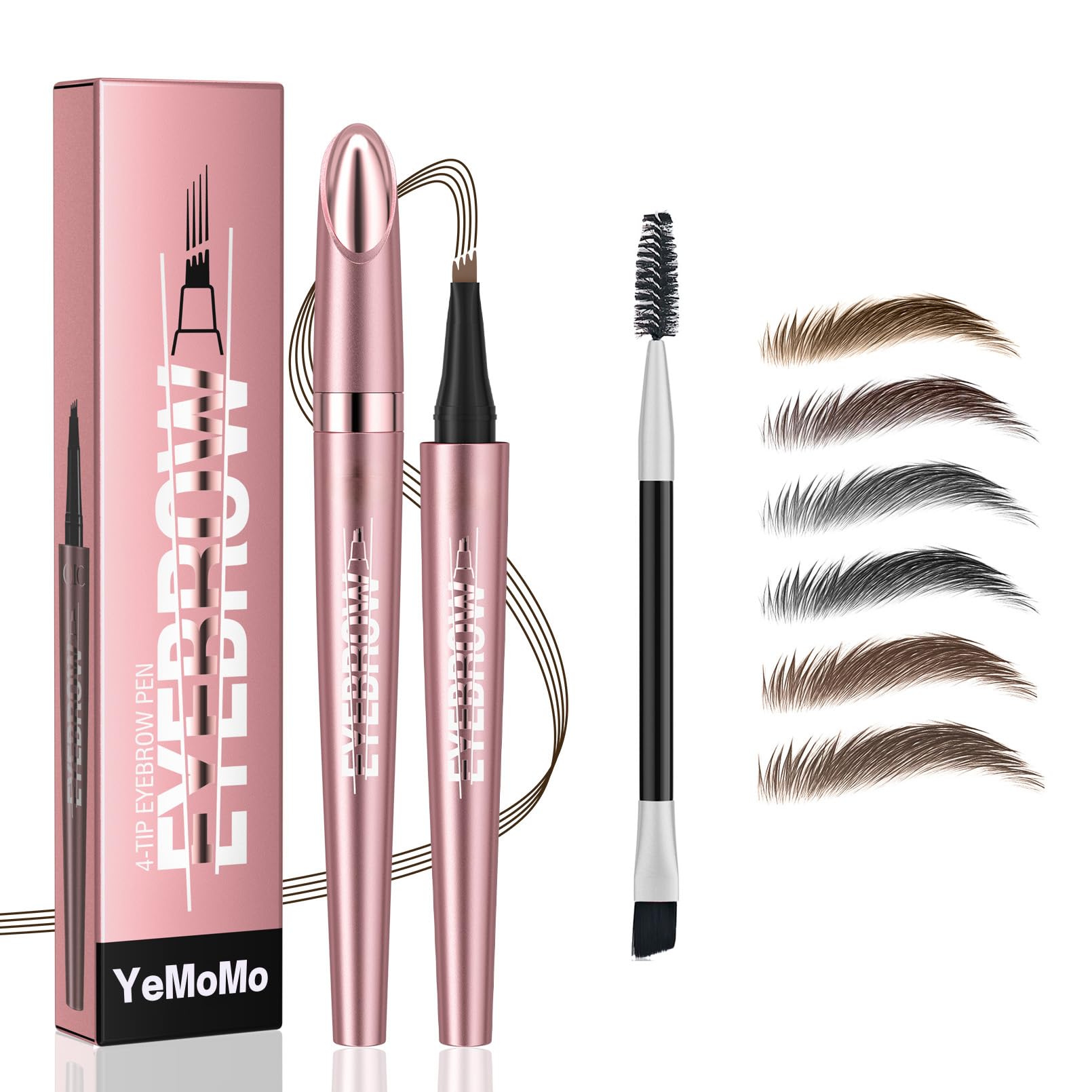 4-Tip Eyebrow Pen, Professional Makeup, 24Hr Wear, Waterproof, 6 Colors Available, Hair-Like Strokes, Rose Gold (2#Dark Coffee)