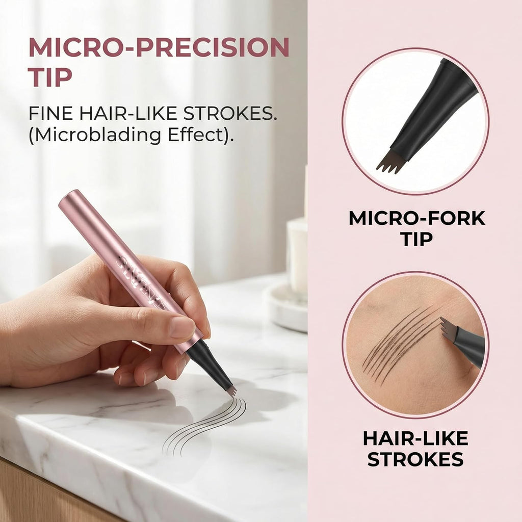 4-Tip Eyebrow Pen, Professional Makeup, 24Hr Wear, Waterproof, 6 Colors Available, Hair-Like Strokes, Rose Gold (2#Dark Coffee)