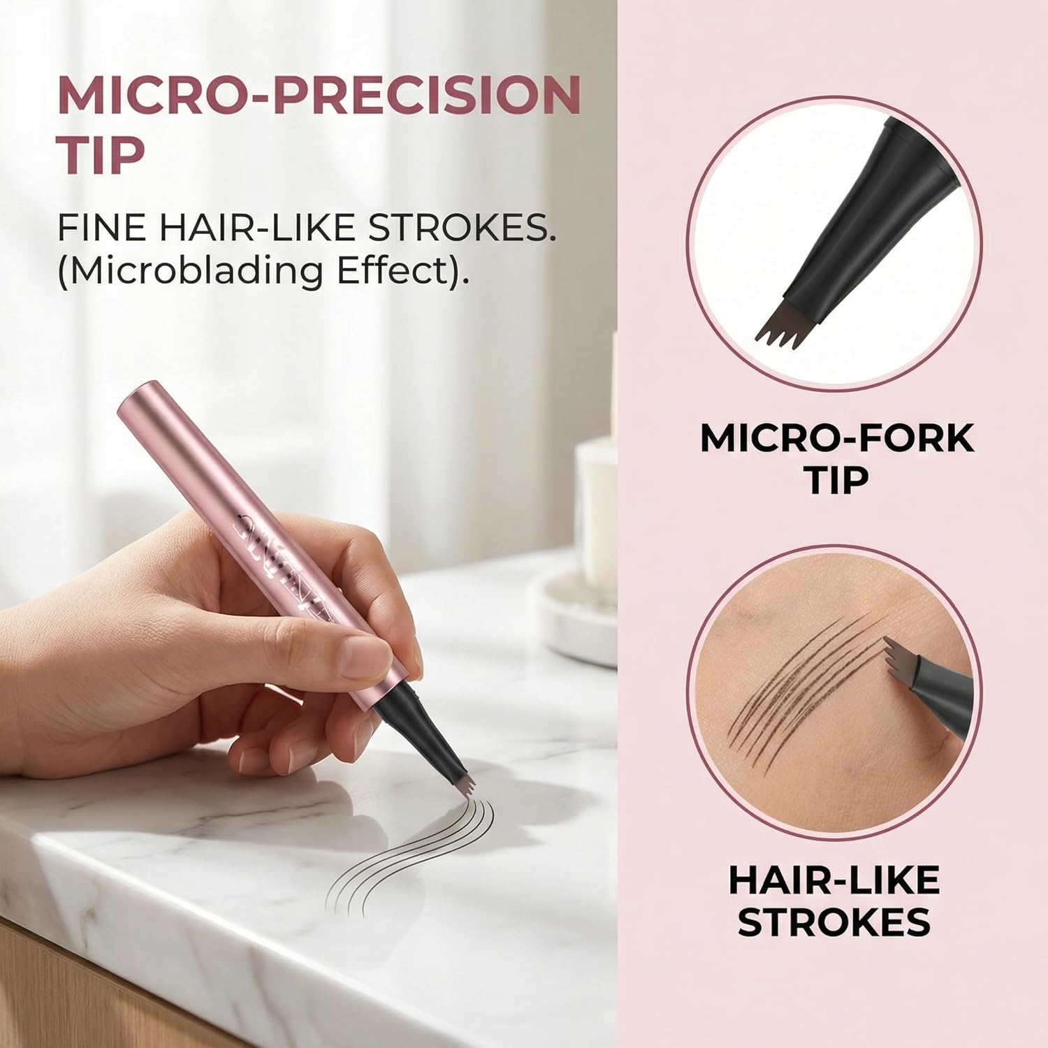 4-Tip Eyebrow Pen, Professional Makeup, 24Hr Wear, Waterproof, 6 Colors Available, Hair-Like Strokes, Rose Gold (2#Dark Coffee)